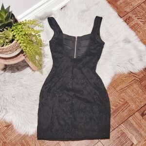 Material Girl Strappy Cross-over Back Lace Floral Black Dress- Small